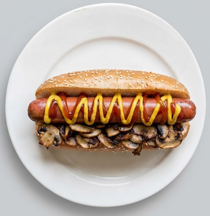 Jumbo Hot Dog With Fried Mushroom 